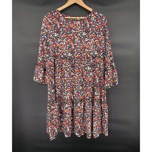 Emery Rose Floral Tiered Prairie Midi Dress L 3/4 Sleeves Cottagecore Ditzy